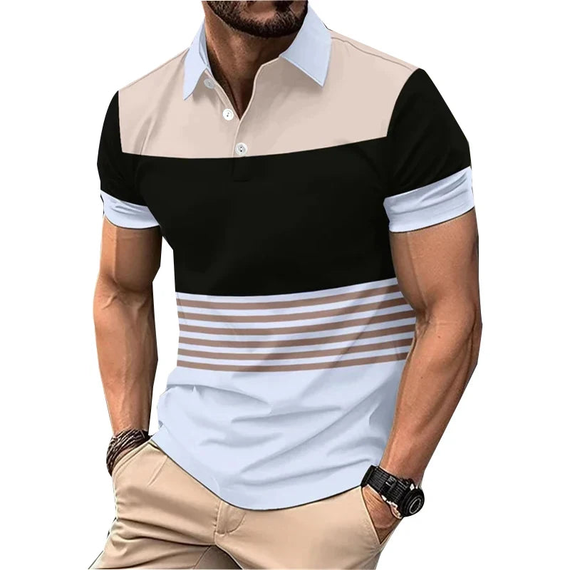 Polo d'été à manches courtes et revers pour homme, imprimé logo, style décontracté