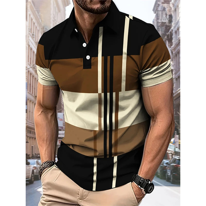 Polo à carreaux classique et tendance pour homme, style streetwear simple et décontracté