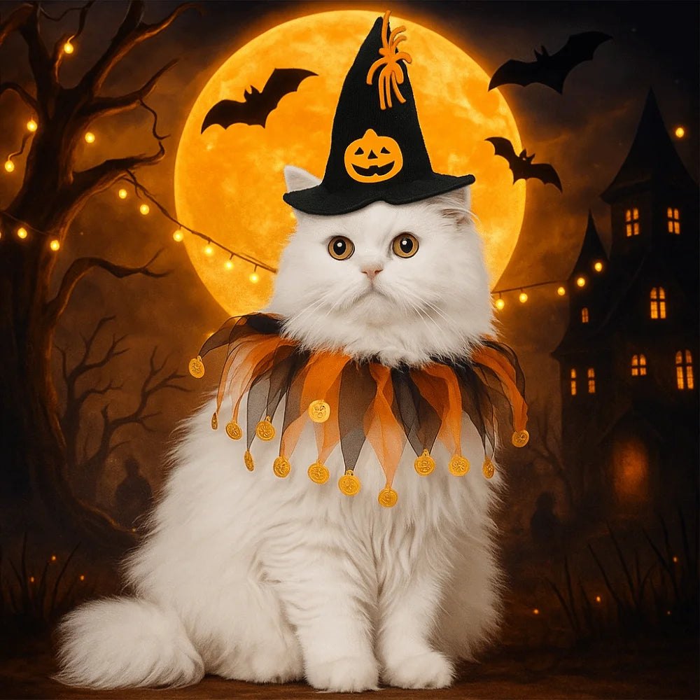 Costume de chat citrouille d'Halloween Kawaii, accessoires de cosplay réglables, col…