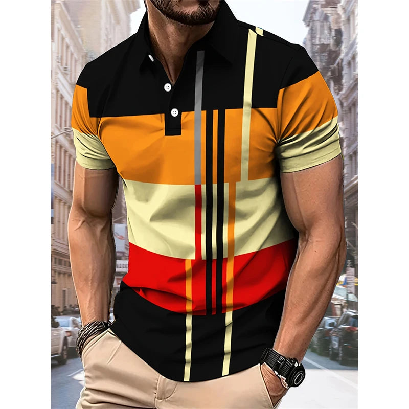 Polo à carreaux classique et tendance pour homme, style streetwear simple et décontracté