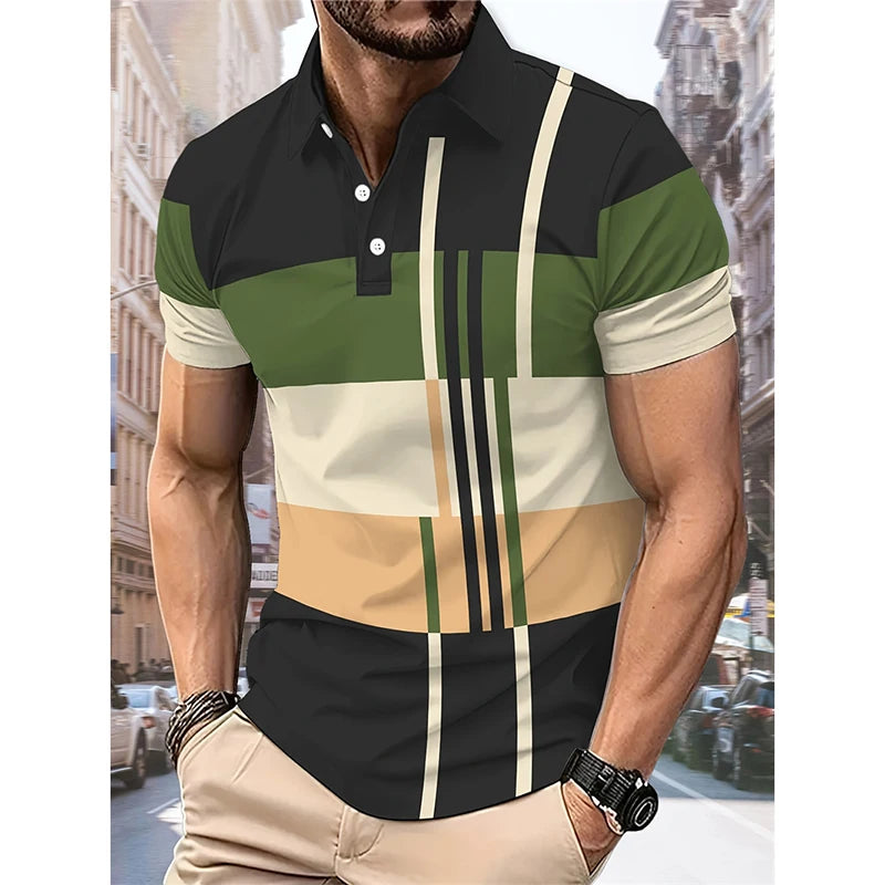Polo à carreaux classique et tendance pour homme, style streetwear simple et décontracté