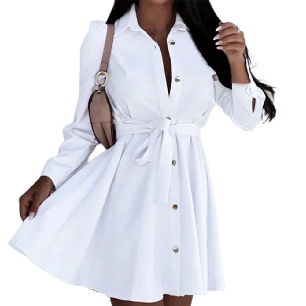 Robe chemise blanche élégante pour femme, mini, manches longues