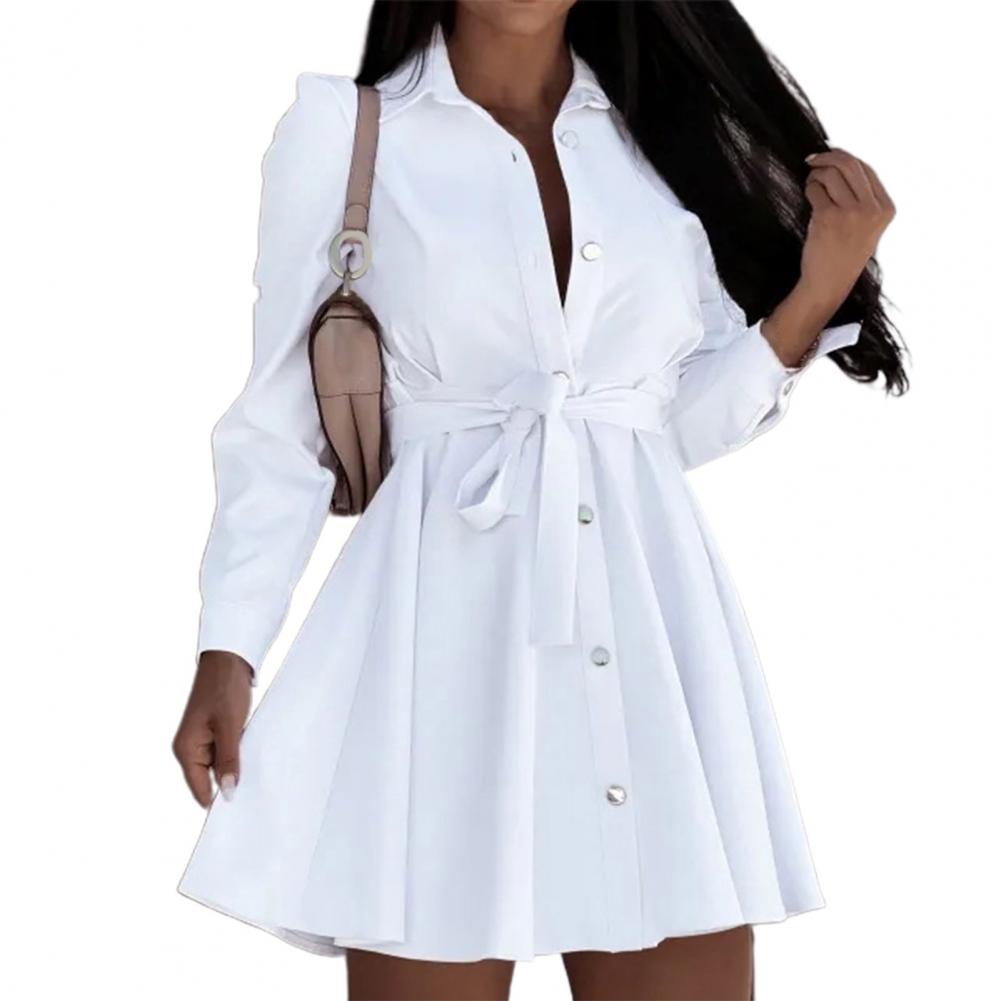 Robe chemise blanche élégante pour femme, mini, manches longues