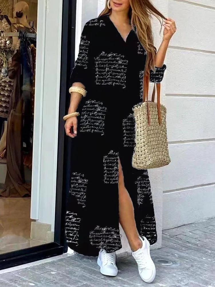 Robe-chemise imprimée mode pour femmes, robe décontractée à manches longues avec boutons et coupe ample