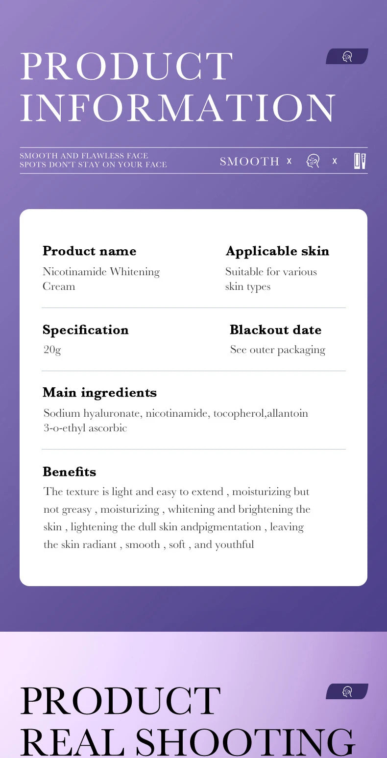 SADOER crème anti-taches de rousseur Nicotinamide crème pour le visage pour Faical hydratant nourrissant hydratant raffermissant crèmes pour le visage