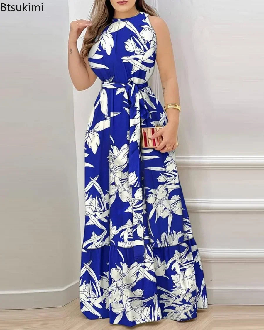 2025 Robes longues élégantes à imprimé floral pour femmes Printemps Été