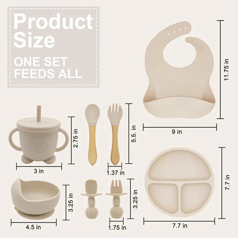 Ensemble de Vaisselle Personnalisé pour Bébé - Set Silicone 8 Pièces avec Nom Gravé - Sans BPA
