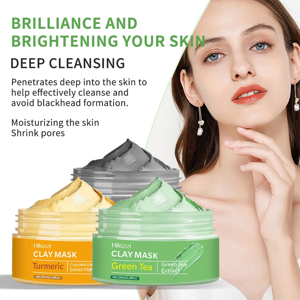 Une variété de masques d'argile, thé vert, curcuma, boue de la mer morte, blanchissant et hydratant, nettoyage en profondeur des pores, contrôle de l'huile et mo