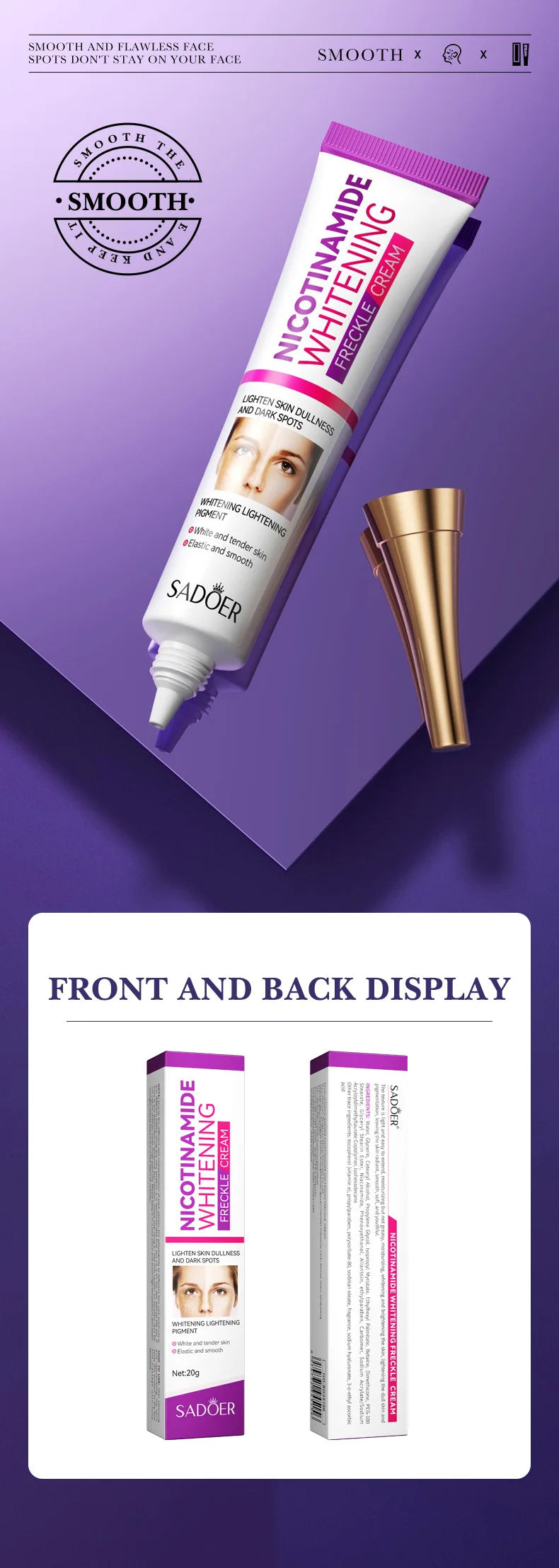 SADOER crème anti-taches de rousseur Nicotinamide crème pour le visage pour Faical hydratant nourrissant hydratant raffermissant crèmes pour le visage