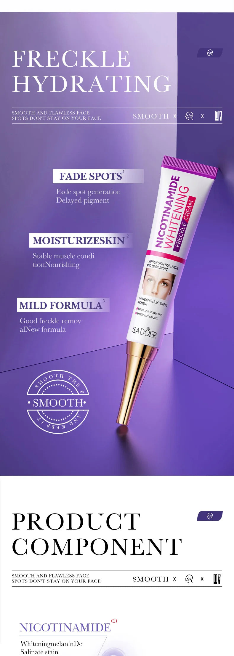 SADOER crème anti-taches de rousseur Nicotinamide crème pour le visage pour Faical hydratant nourrissant hydratant raffermissant crèmes pour le visage