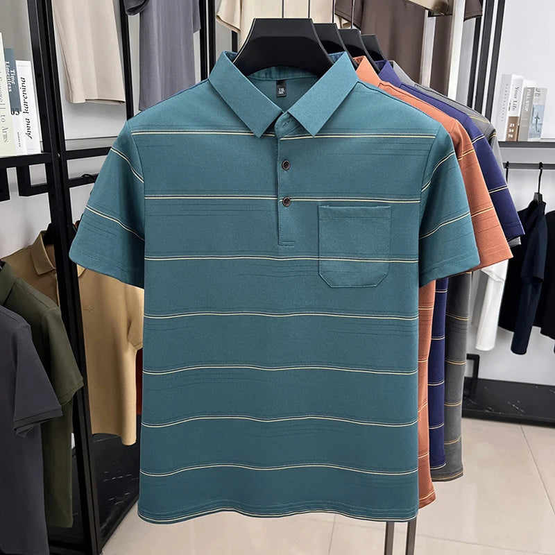 POLO Shirt Hommes Été Manches Courtes T-shirt Col à Revers Soie Glacée