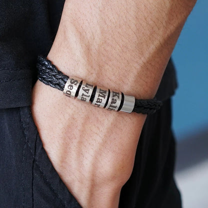 1pc Bracelet Tressé Personnalisé avec Perles de Noms pour Homme