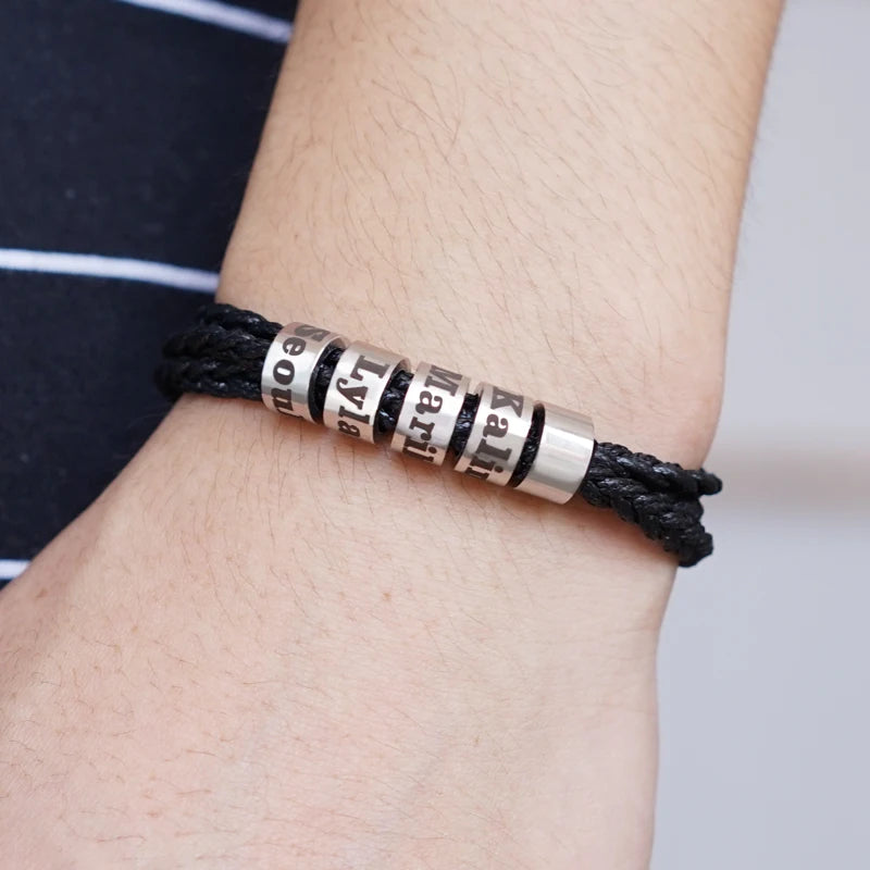 1pc Bracelet Tressé Personnalisé avec Perles de Noms pour Homme