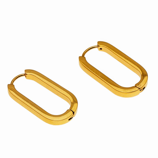 CHANDA Gold: Rounded Corners Rectangular Hoop Earrings