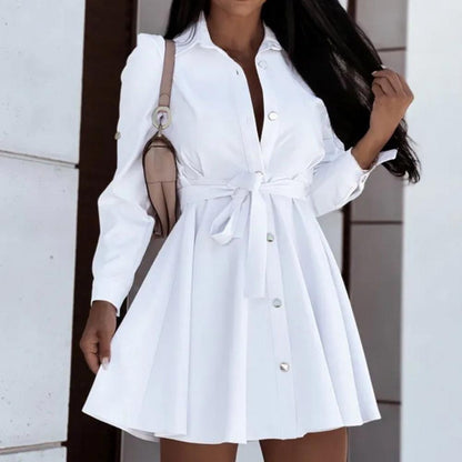 Robe chemise blanche élégante pour femme, mini, manches longues