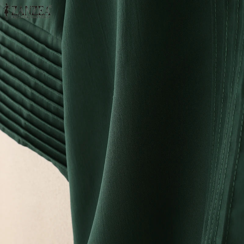 Chemises à plastron plissé pour femmes, chemisiers décontractés à plis nervurés, col rabattu, manches 3/4, demi-boutonnage, chemises femme, hauts pour trajets domicile-travail.