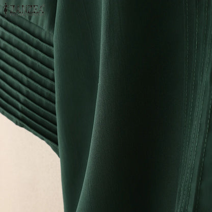 Chemises à plastron plissé pour femmes, chemisiers décontractés à plis nervurés, col rabattu, manches 3/4, demi-boutonnage, chemises femme, hauts pour trajets domicile-travail.