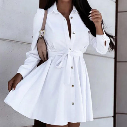 Robe chemise blanche élégante pour femme, mini, manches longues