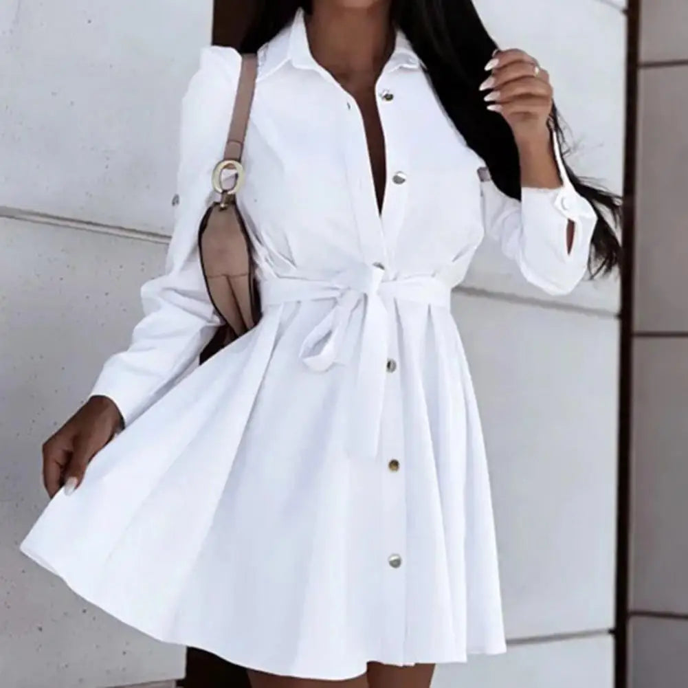 Robe chemise blanche élégante pour femme, mini, manches longues