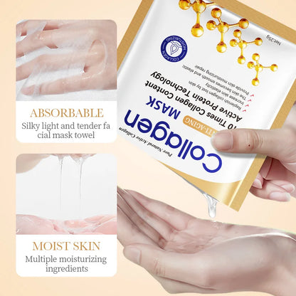 10pcs SADOER Collagen Face Mask Firming Moisturizing Repair Brightening skincare Face Sheet Mask Beauty Facial Masks Skin Care