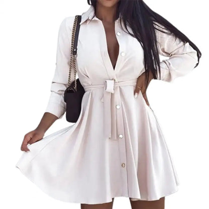 Robe chemise blanche élégante pour femme, mini, manches longues