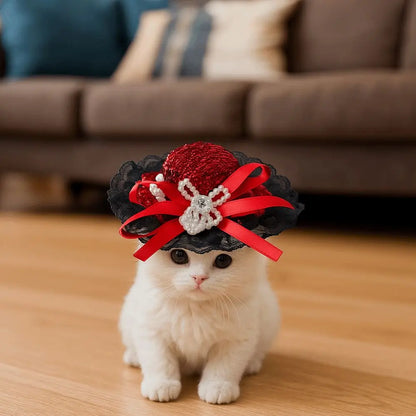 Pet Accessories Adjustable Pet Halloween Hat Sequin Elastic Band Cat Cosplay Hat British Style Pet Decorative Hat Pet Party