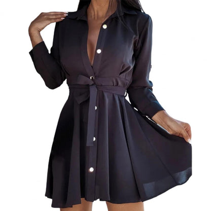 Robe chemise blanche élégante pour femme, mini, manches longues