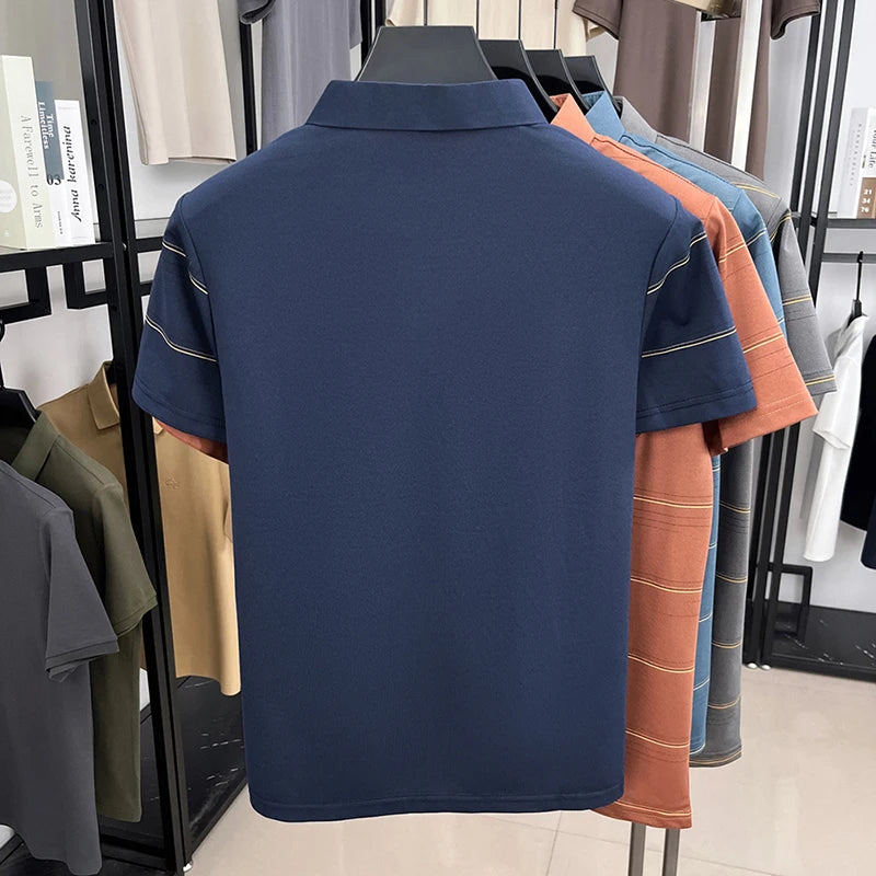 POLO Shirt Hommes Été Manches Courtes T-shirt Col à Revers Soie Glacée