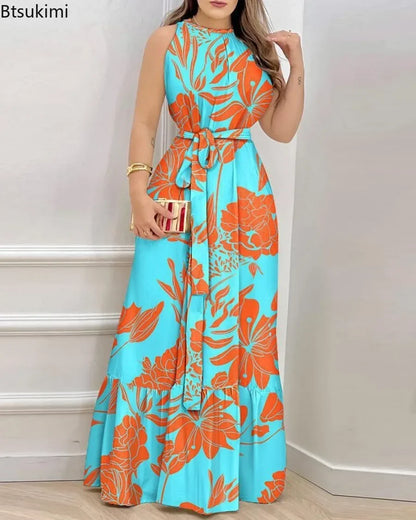 2025 Robes longues élégantes à imprimé floral pour femmes Printemps Été