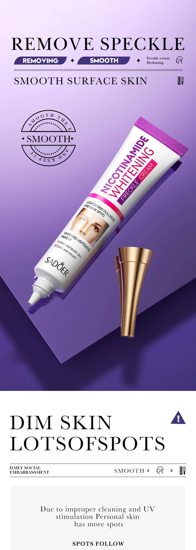 SADOER crème anti-taches de rousseur Nicotinamide crème pour le visage pour Faical hydratant nourrissant hydratant raffermissant crèmes pour le visage