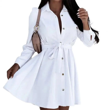 Robe chemise blanche élégante pour femme, mini, manches longues