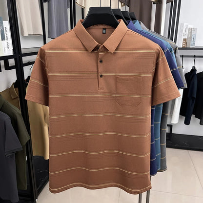 POLO Shirt Hommes Été Manches Courtes T-shirt Col à Revers Soie Glacée
