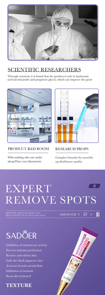 SADOER crème anti-taches de rousseur Nicotinamide crème pour le visage pour Faical hydratant nourrissant hydratant raffermissant crèmes pour le visage