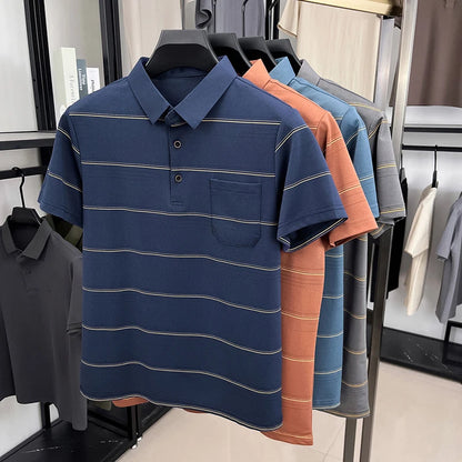 POLO Shirt Hommes Été Manches Courtes T-shirt Col à Revers Soie Glacée
