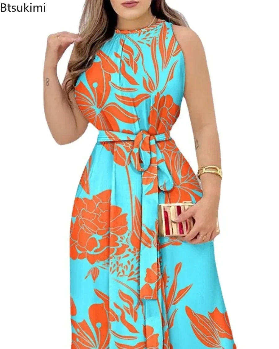 2025 Robes longues élégantes à imprimé floral pour femmes Printemps Été