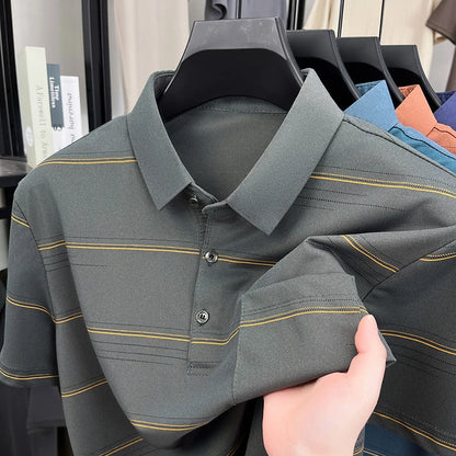 POLO Shirt Hommes Été Manches Courtes T-shirt Col à Revers Soie Glacée