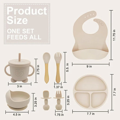 Ensemble de Vaisselle Personnalisé pour Bébé - Set Silicone 8 Pièces avec Nom Gravé - Sans BPA
