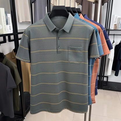 POLO Shirt Hommes Été Manches Courtes T-shirt Col à Revers Soie Glacée