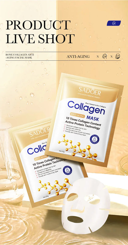 10pcs SADOER Collagen Face Mask Firming Moisturizing Repair Brightening skincare Face Sheet Mask Beauty Facial Masks Skin Care