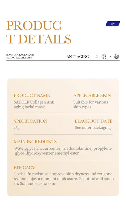 10pcs SADOER Collagen Face Mask Firming Moisturizing Repair Brightening skincare Face Sheet Mask Beauty Facial Masks Skin Care