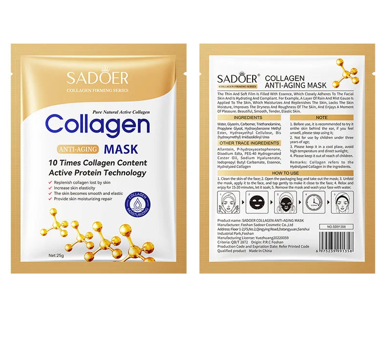 10pcs SADOER Collagen Face Mask Firming Moisturizing Repair Brightening skincare Face Sheet Mask Beauty Facial Masks Skin Care
