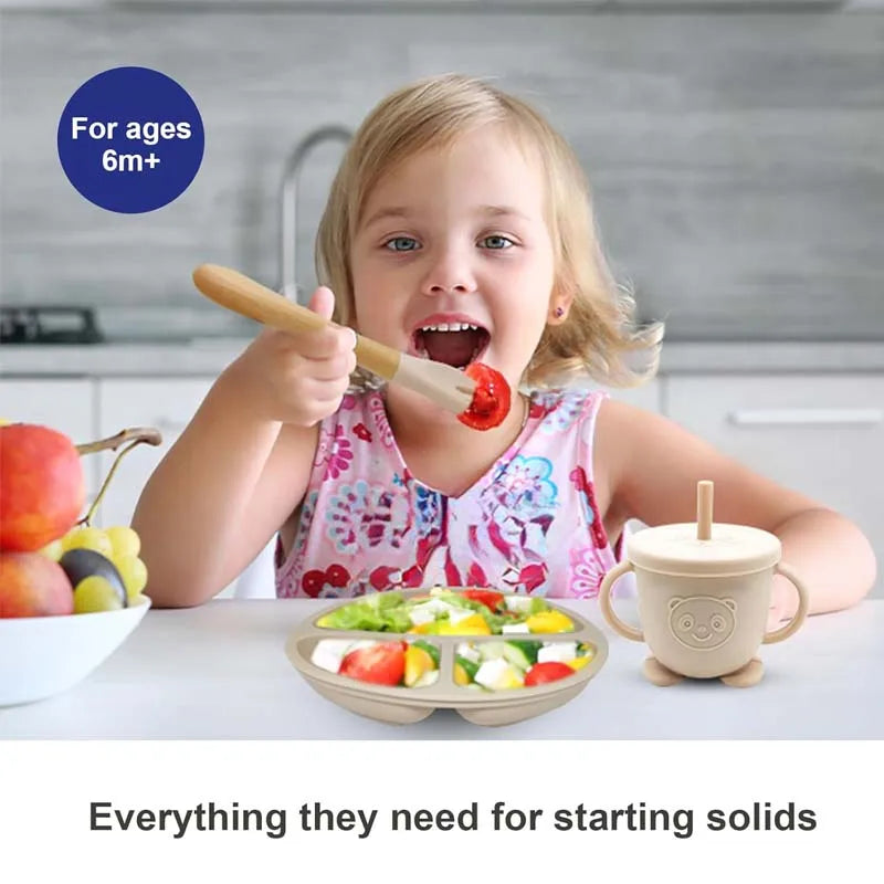 Ensemble de Vaisselle Personnalisé pour Bébé - Set Silicone 8 Pièces avec Nom Gravé - Sans BPA