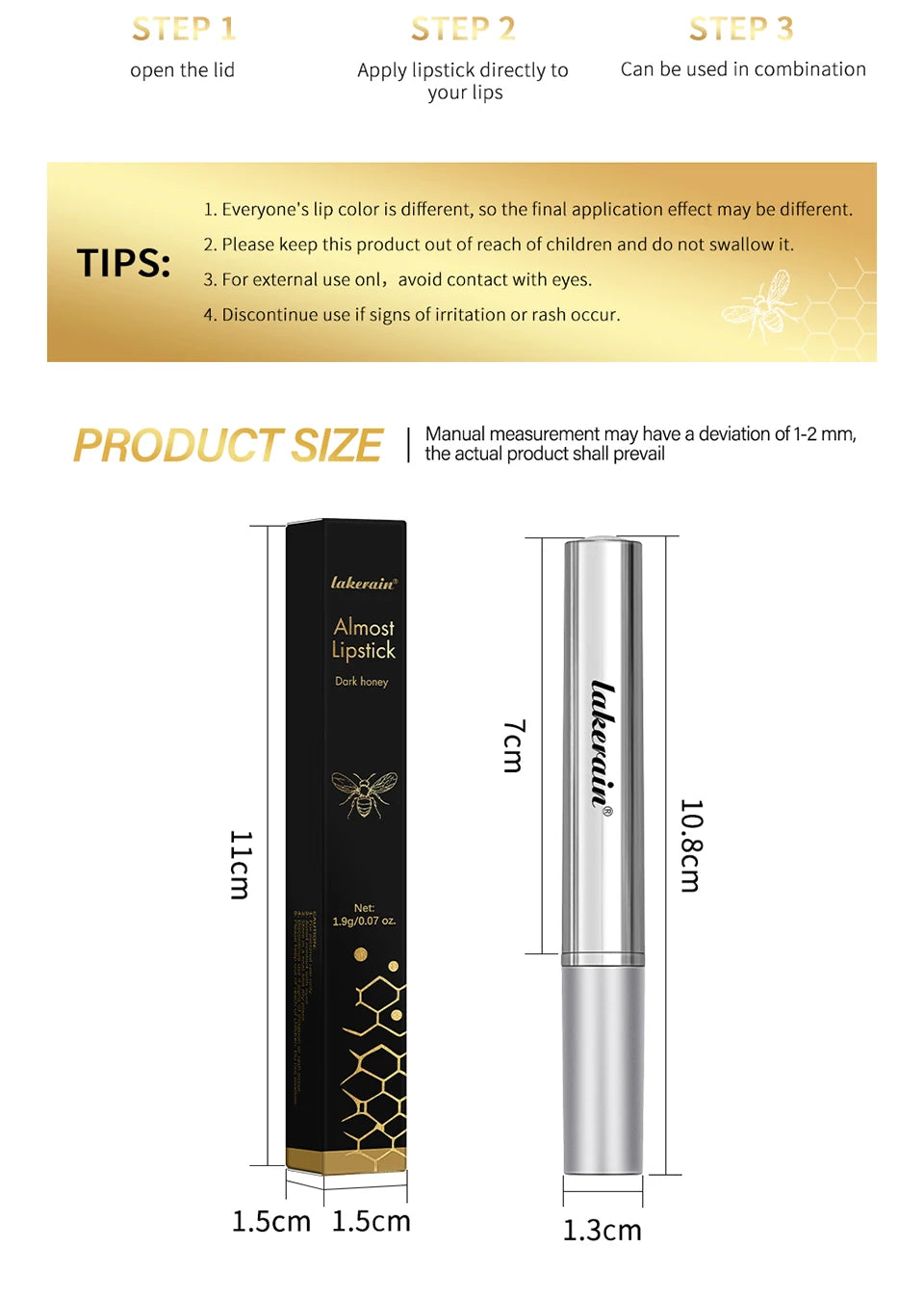 Rouge à lèvres hydratant longue tenue au miel noir