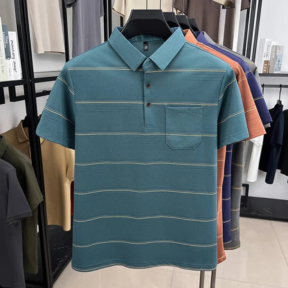 POLO Shirt Hommes Été Manches Courtes T-shirt Col à Revers Soie Glacée