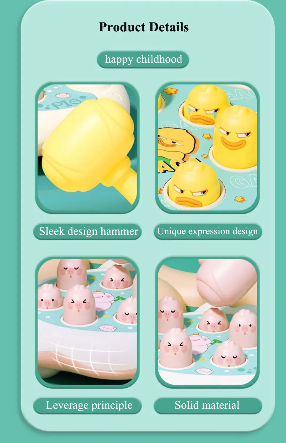 Jouet bébé Canard/Grenouille/Cochon, jeu d'apprentissage Montessori, puzzle éducatif cadeau pour tout-petit garçon/fille de 12 à 24 mois avec marteau