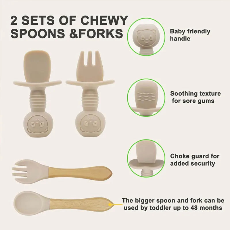 Ensemble de Vaisselle Personnalisé pour Bébé - Set Silicone 8 Pièces avec Nom Gravé - Sans BPA