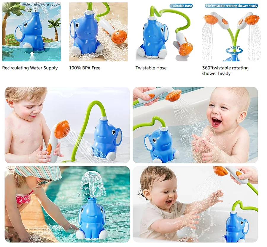 Jouets de bain pour bébé en forme d'éléphant, pommeau de douche, jouets de bain pour enfants, jouets de bain pour nourrissons…
