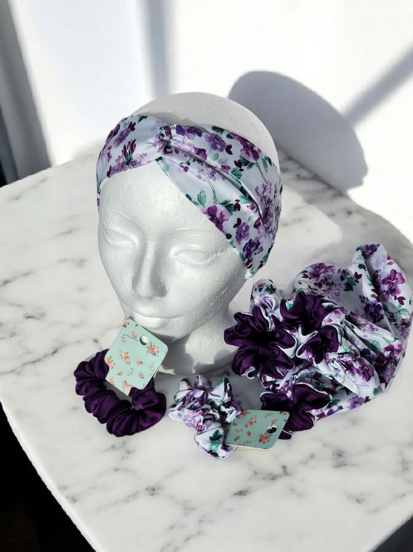 Ensemble Bonnet De Nuit réversible et ajustable Avec Bandeau Et 3 Chouchous Pour Dormir Confortable Et Doux