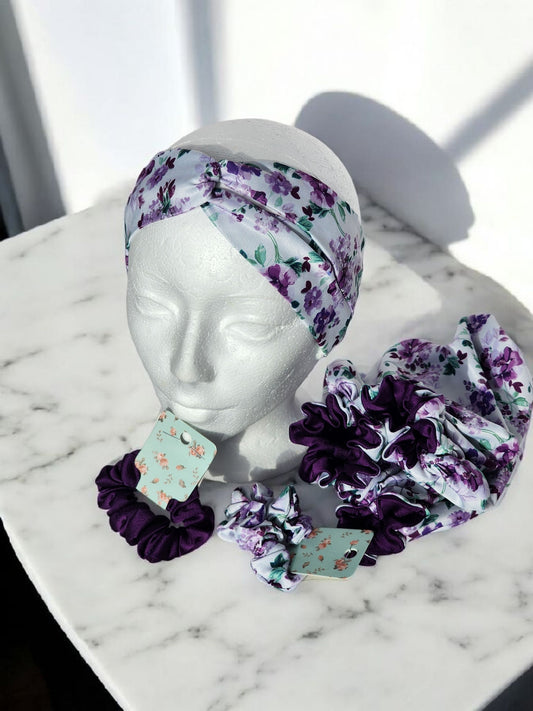 Ensemble Bonnet De Nuit réversible et ajustable Avec Bandeau Et 3 Chouchous Pour Dormir Confortable Et Doux